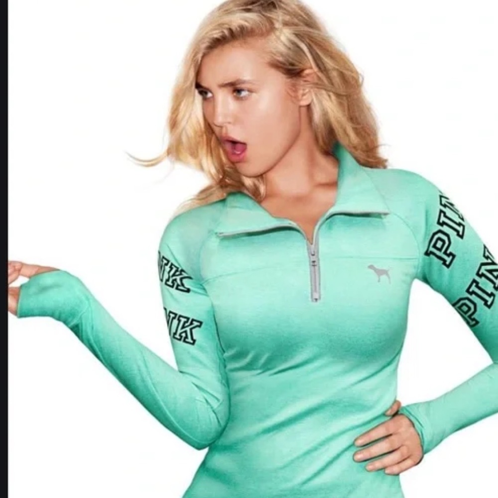 PINK Victoria's Secret Mint Green Half Zip Pullover
